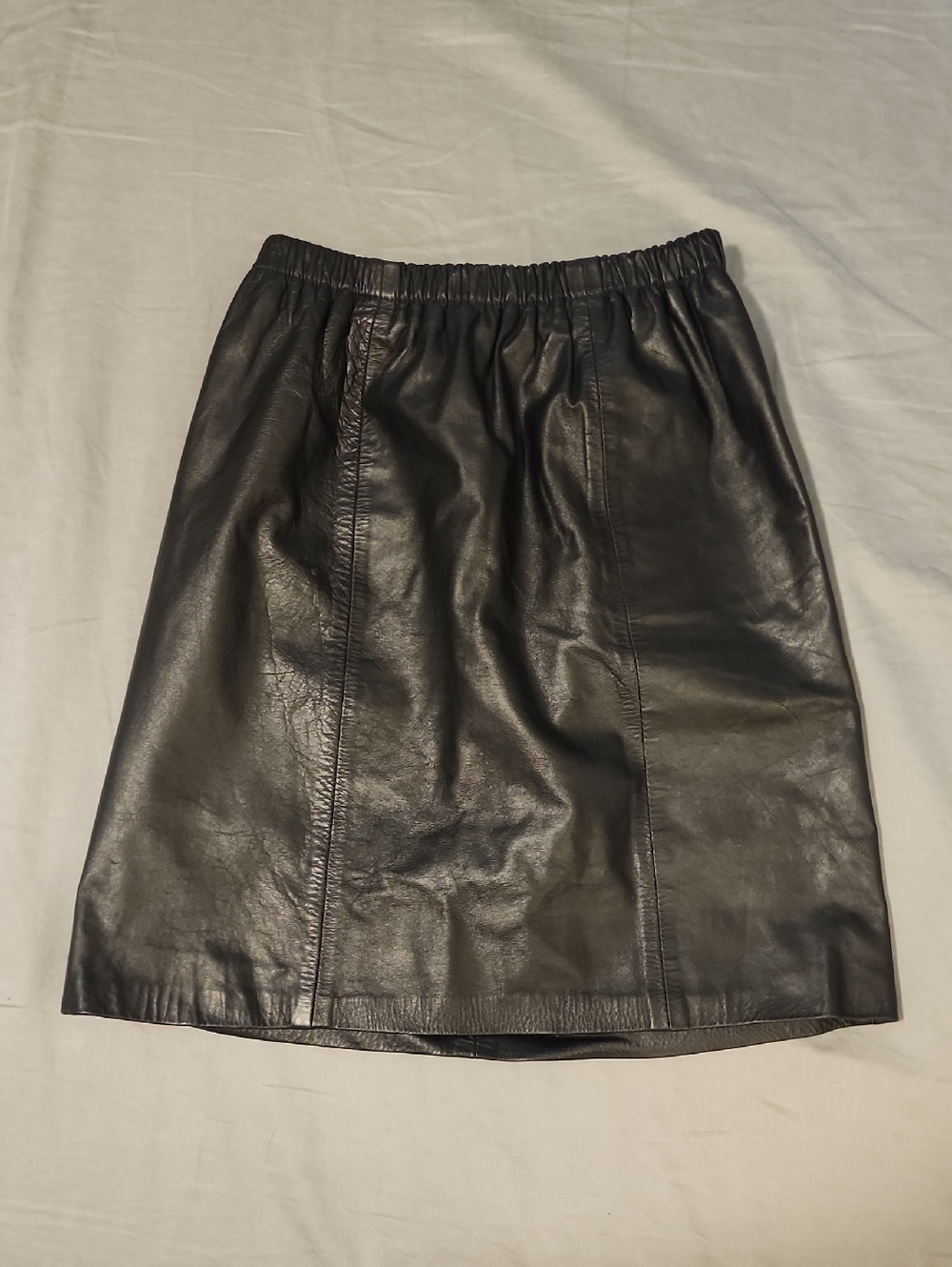 Girls Black Faux Leather Elastic Waist Skirt